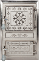 Puerta de Estufa Monobloque Motivos Rumanos Niquelada / h[mm]: 475; l[mm]: 295