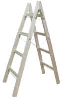 Escalera de Madera Doble con Cadena / N[peldaños]: 3; Hu[cm]: 83; Ht[cm]: 100